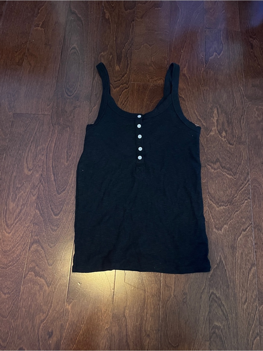 Aerie Black Ribbed Button-Front Tank Top
